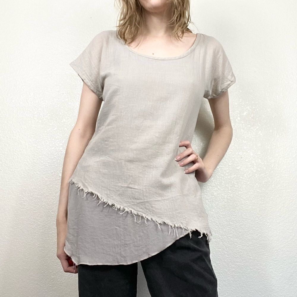 BCBGeneration Beige Distressed Layered Tunic Blouse